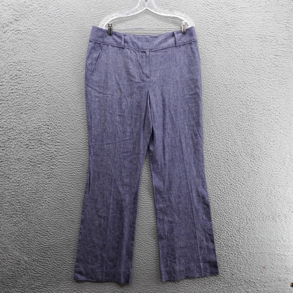 NWT LOFT Modern Linen Blend Pants 12 Blue Straight Leg Trousers Women Casual